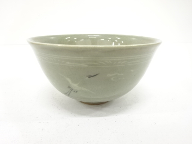  黄鍾九造　高麗青磁　雲鶴　茶碗